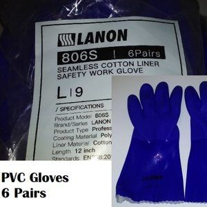 Lanon PVC Gloves 806S LARGE Seamless Cotton Liner Safety Work Gloves  - 6 Pairs